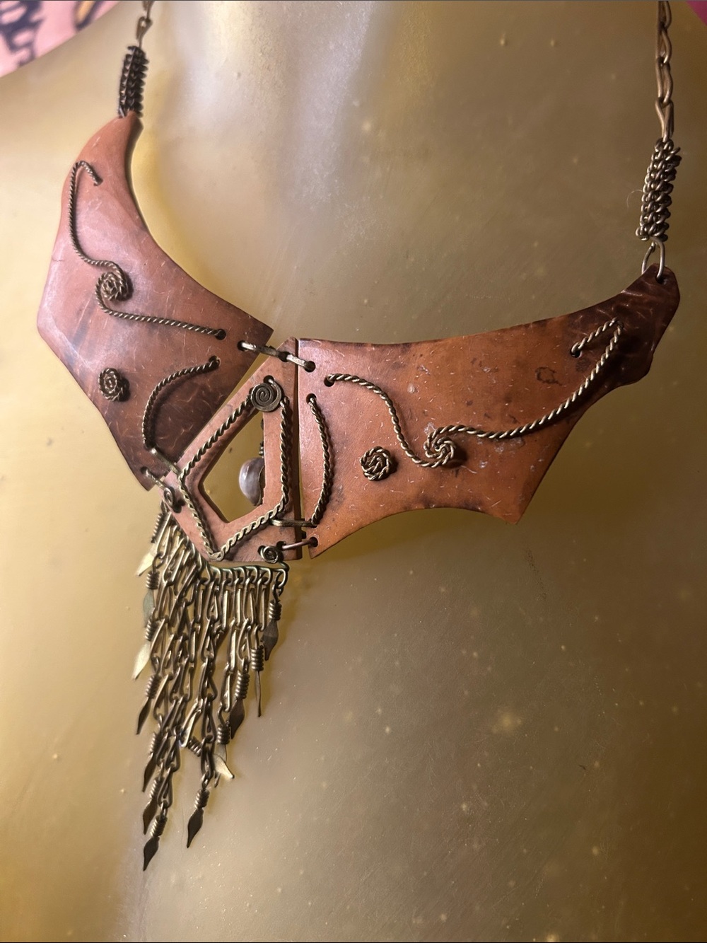 Handcrafted Copper Statement Necklace with Fringe tribal chest plate - Picture 3 of 3